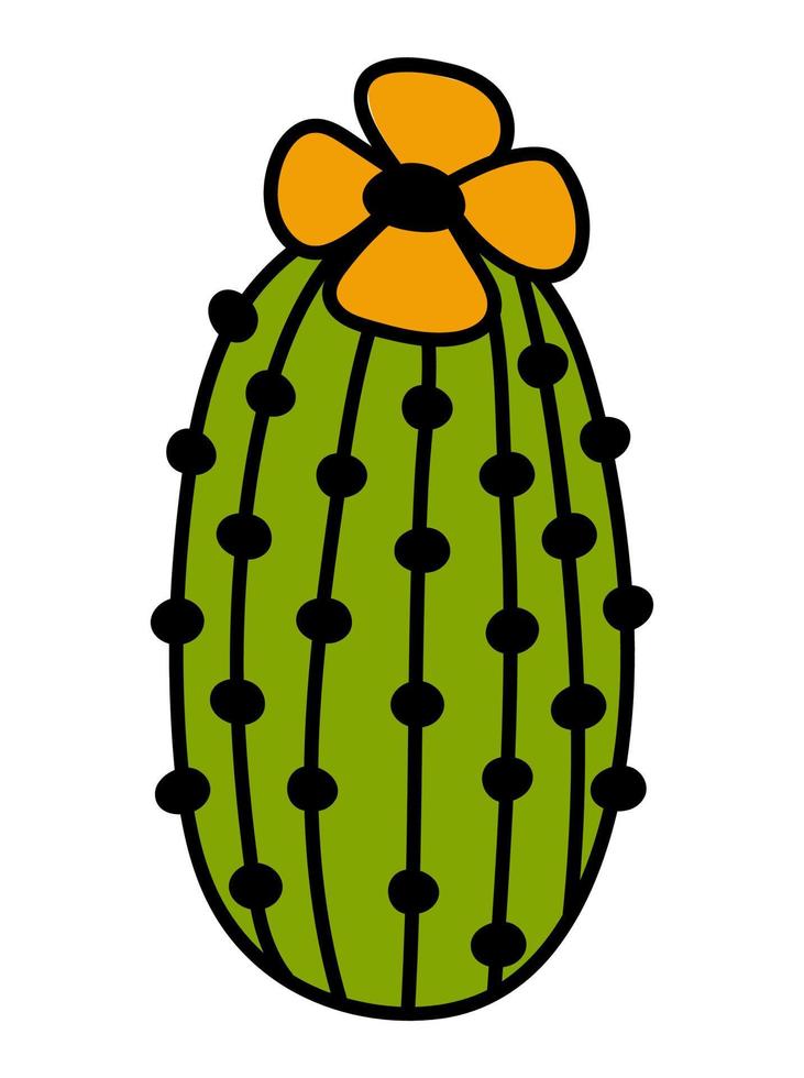 hand getekende geïsoleerde groene cactus met bloem. vector doodle cactus sticker illustratie clipart