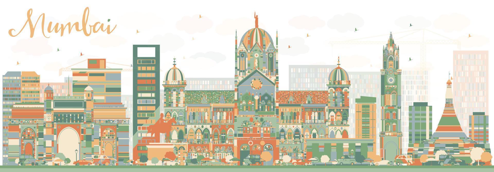 abstracte skyline van Mumbai met kleuroriëntatiepunten. vector