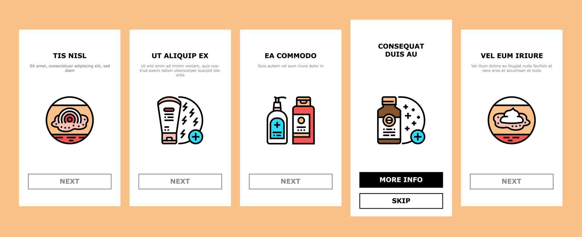 eczeem ziekte behandelen onboarding pictogrammen instellen vector