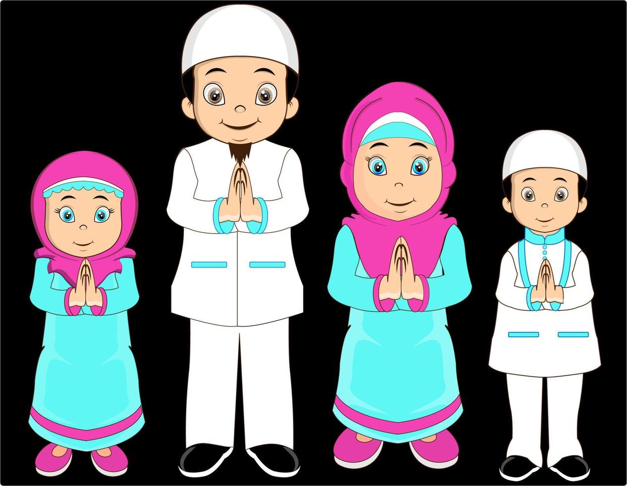 moslim familie cartoon iluustration vector