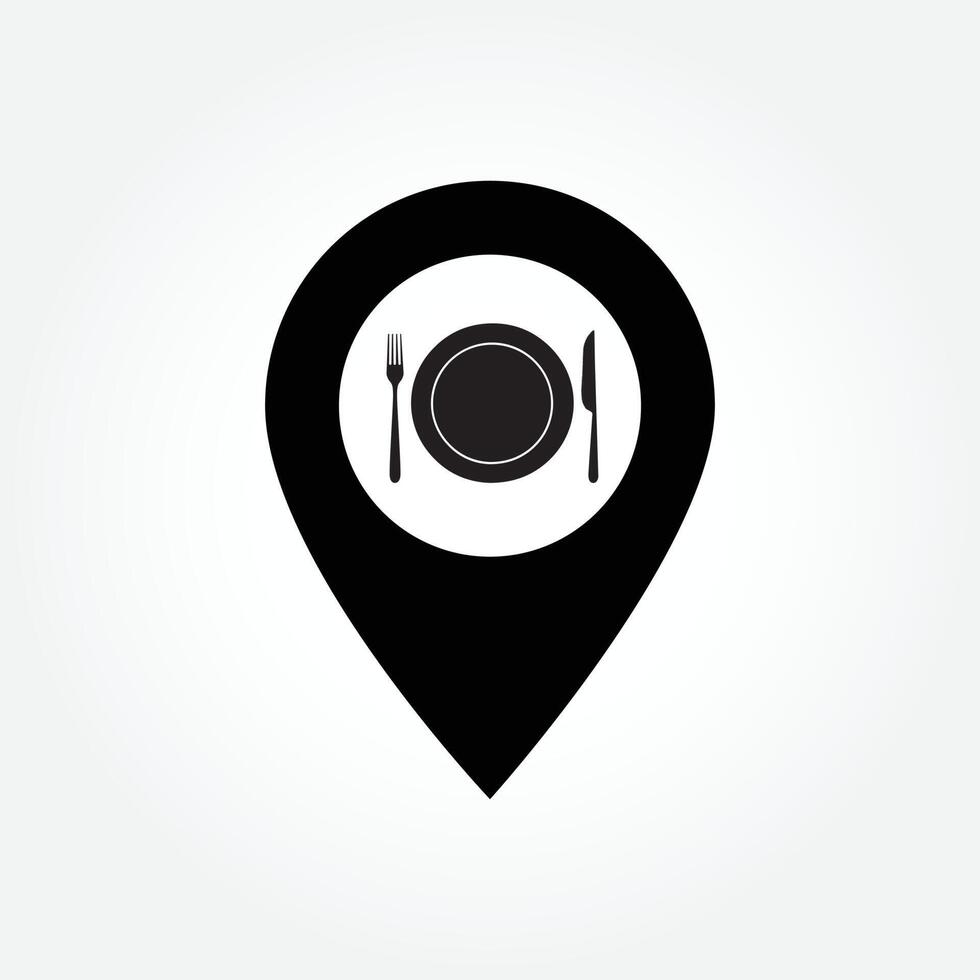 food restaurant pin point, gps tracker, kaartpictogram. zwart-wit voedsel tracker vector locatie.