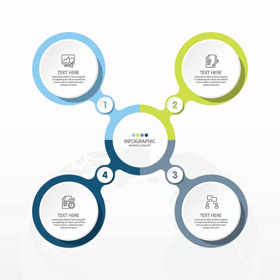 basiscirkel infographic sjabloon met 4 stappen, proces of opties, procesgrafiek, gebruikt voor procesdiagram, presentaties, werkstroomlay-out, stroomschema, infograph. vectorillustratie eps10. vector