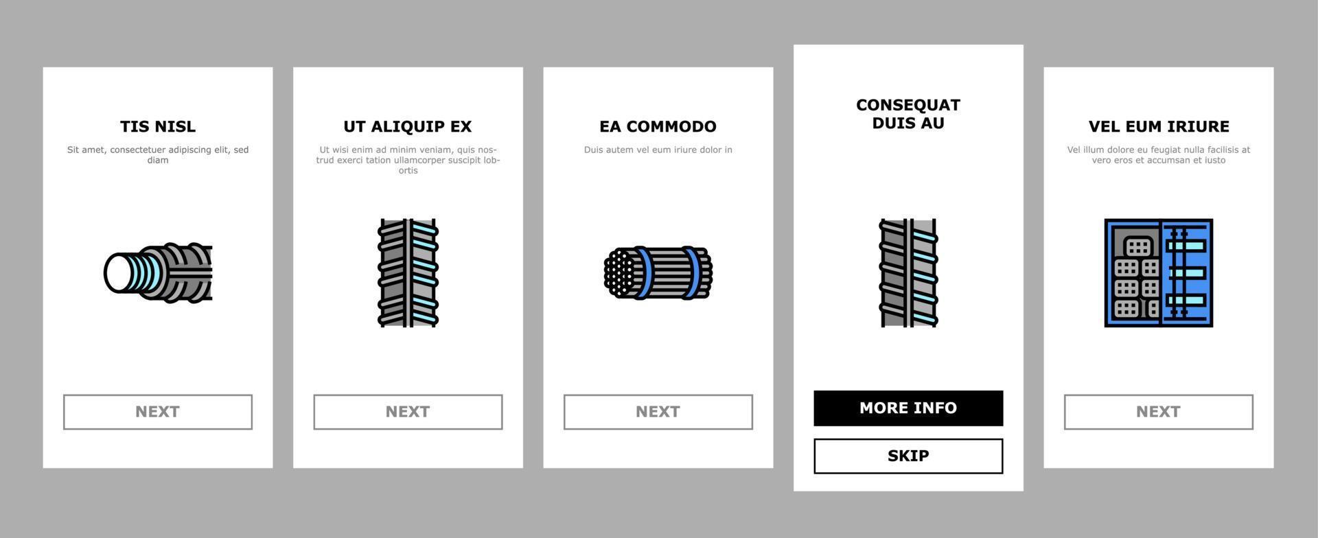 wapening constructie onboarding pictogrammen instellen vector