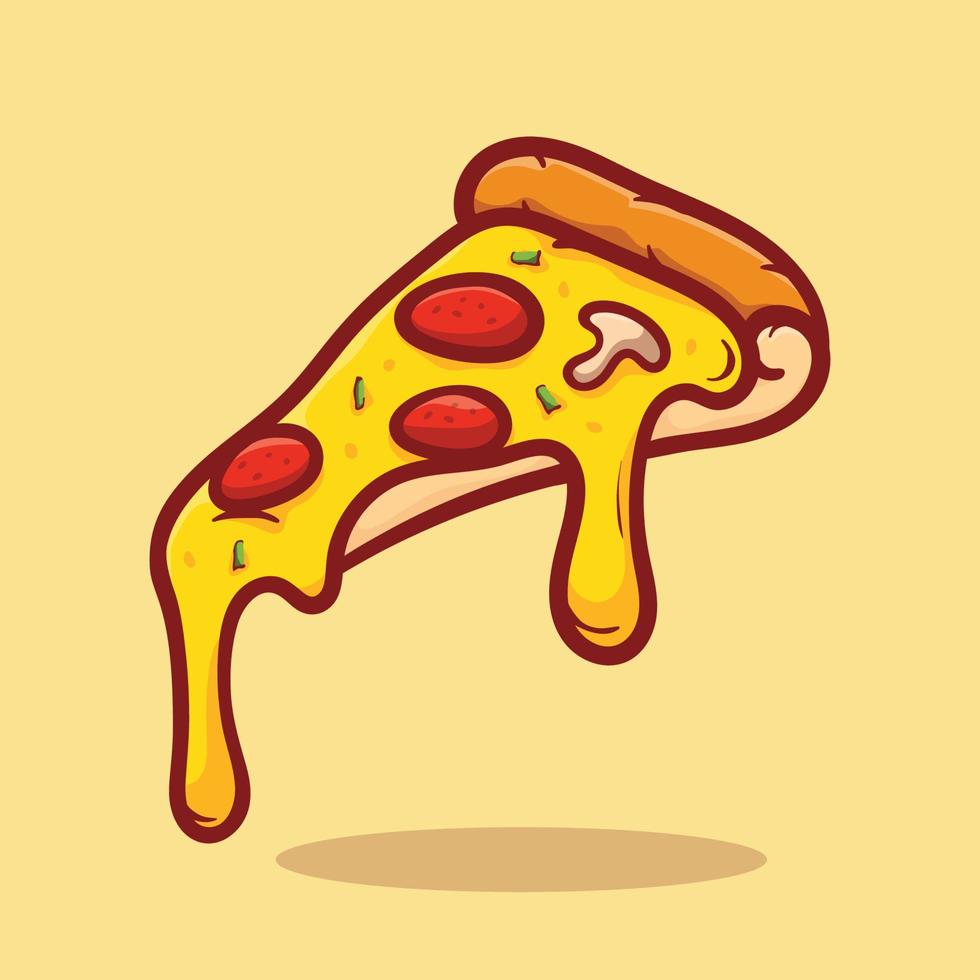 pizza slice, geïsoleerde vectorillustratie. gekleurde schets getekende illustratie van een hete plak van pepperoni pizza met smeltende kaas. eetcafé, pizzeria-logo, uithangbord, banner, menu-ontwerpelement vector