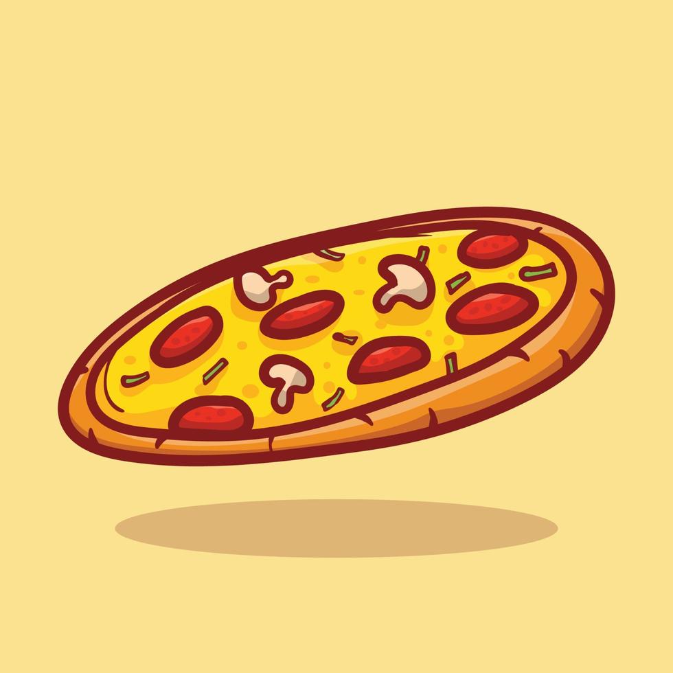 illustratie vectorafbeelding van schattige pizza met cartoon stijl hand tekenen goed voor restaurant, t-shirt, print, sticker, café, logo, embleem, promotie enz vector