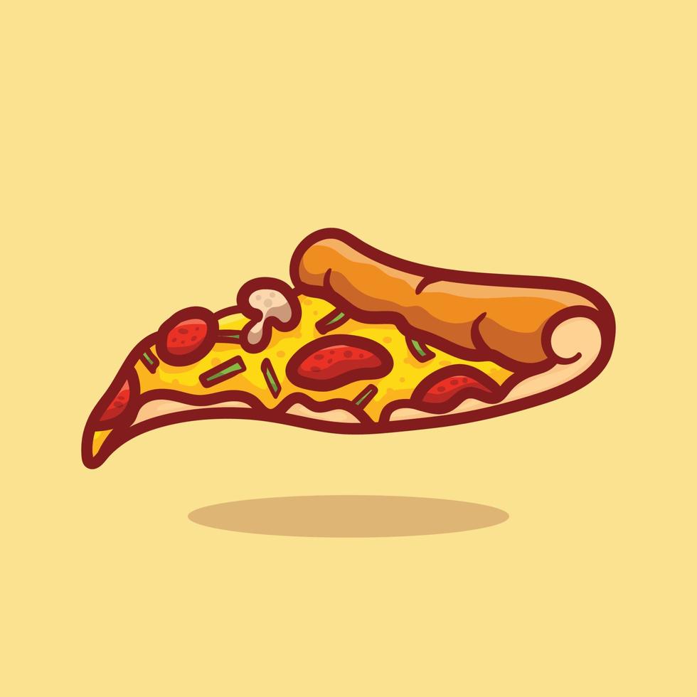 pizzaplak met gesmolten kaas en pepperoni. cartoon sticker in komische stijl met contour. decoratie voor wenskaarten, posters, patches, prints voor kleding, emblemen. illustratie vector ontwerp