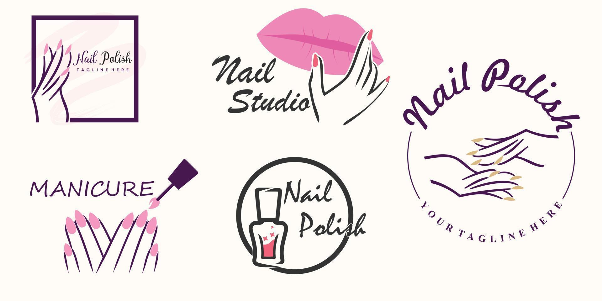 set bundel nagel logo-ontwerp met moderne concept premium vector