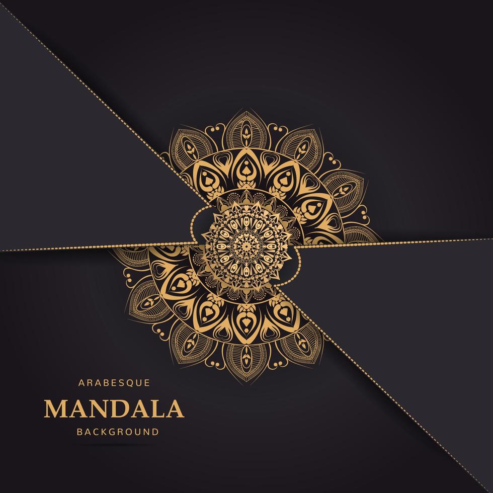 luxe geometrische gouden donkere mandala achtergrondontwerp voor elke kaart verjaardag en een andere vakantie, luxe mandala bruiloft uitnodigingskaart sjabloon met gouden arabesk patroon vector