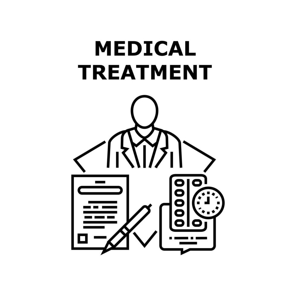 medische behandeling ziek concept zwarte afbeelding vector