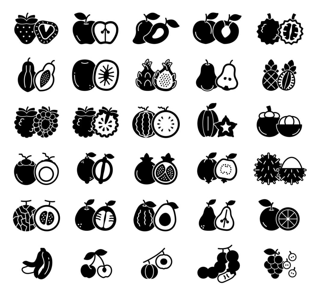 fruit segment glyph pictogrammenset, vector illustratie.