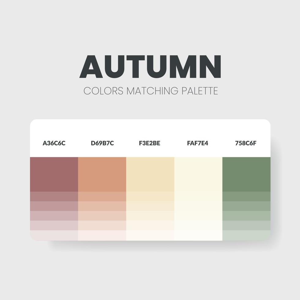 een herfstkleurenpalet of kleurenschema's zijn trendcombinaties en paletgidsen dit jaar, zoals tafelkleurschakeringen in rgb of hex. een kleurstaal voor een mode-, huis- of interieurontwerp in de herfst vector