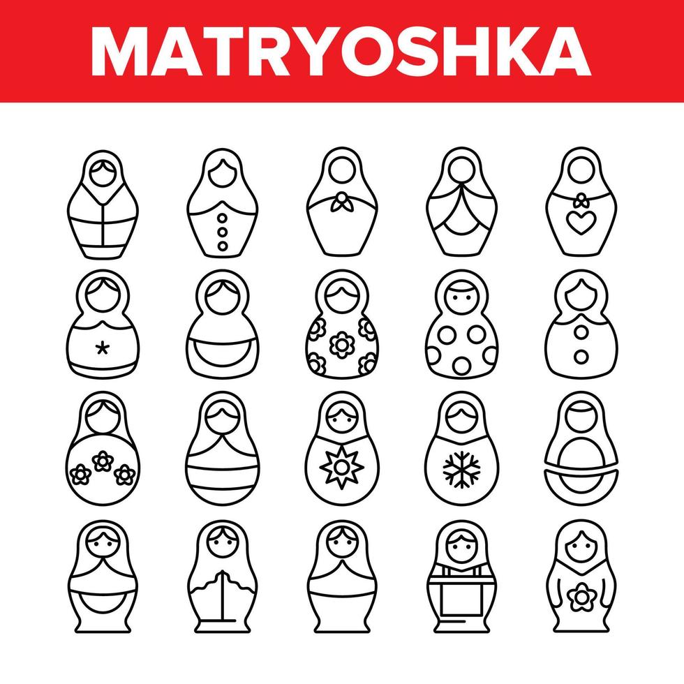 matryoshka speelgoed vector dunne lijn iconen set