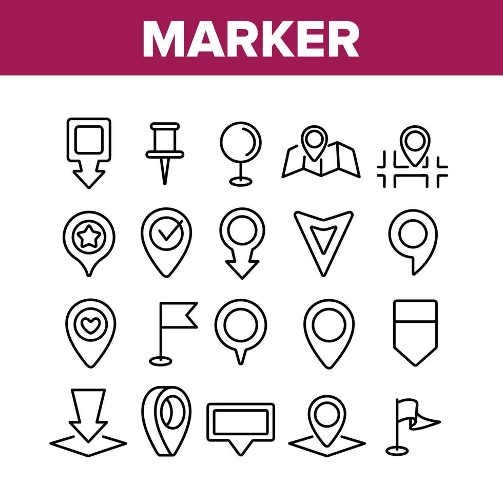 marker aanwijzer gps kaart collectie iconen set vector