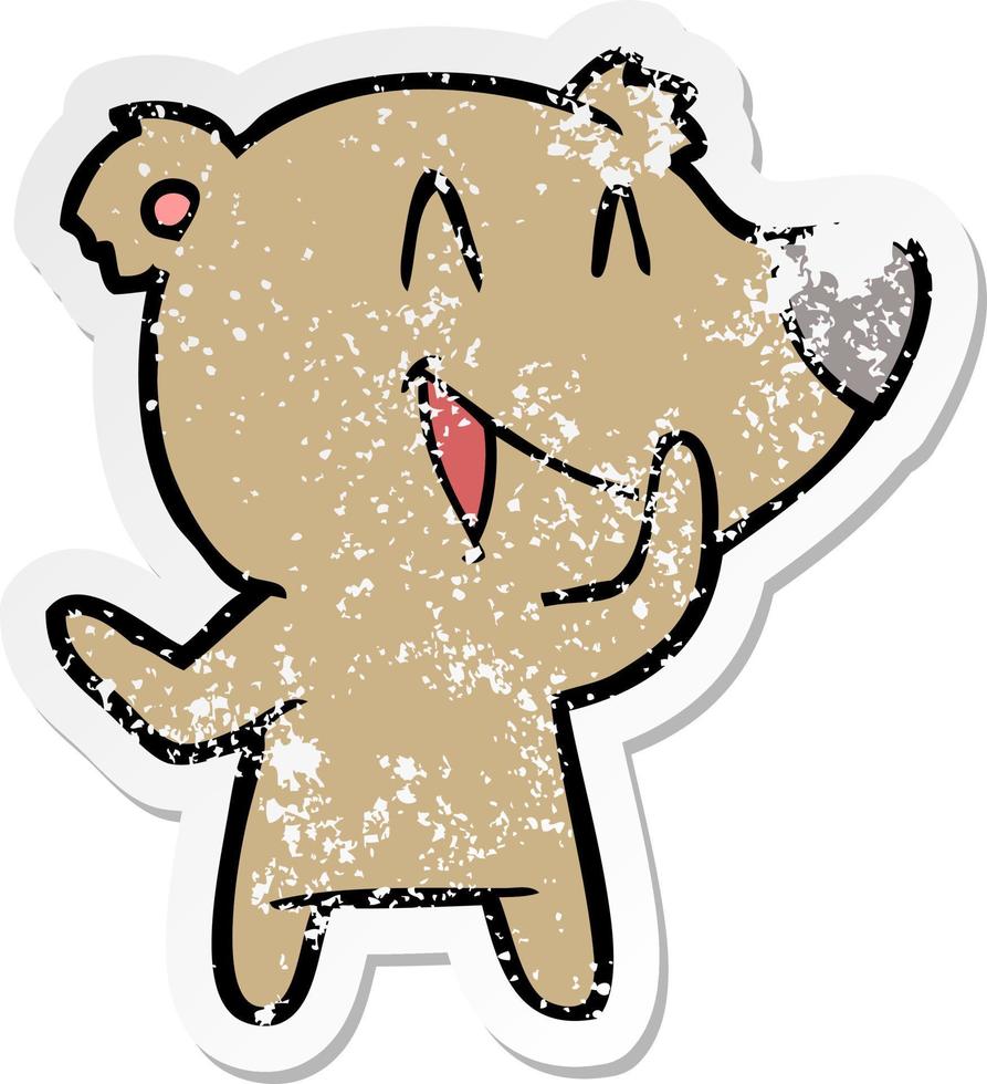 verontruste sticker van een cartoon van een lachende beer vector