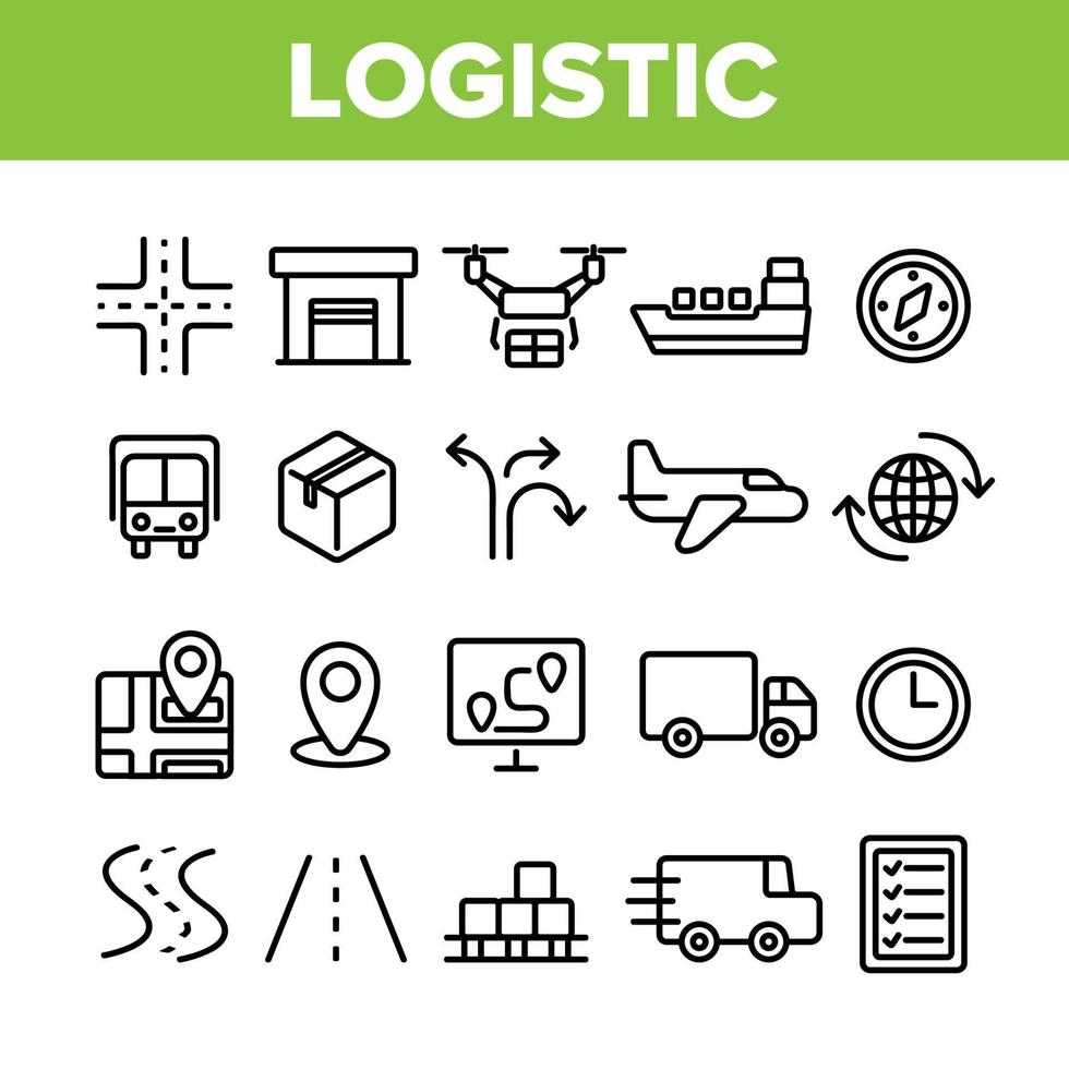 wereldwijde logistieke afdeling lineaire vector iconen set