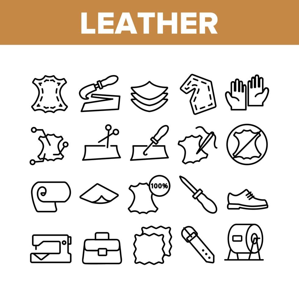 leer doek materiële collectie iconen set vector