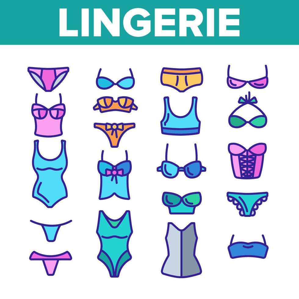 lingerie accessoires items lineaire vector iconen set