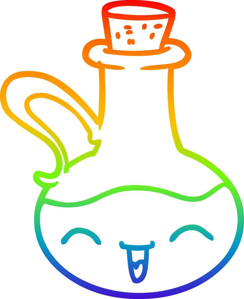 regenbooggradiënt lijntekening cartoon gelukkige fles olijfolie vector