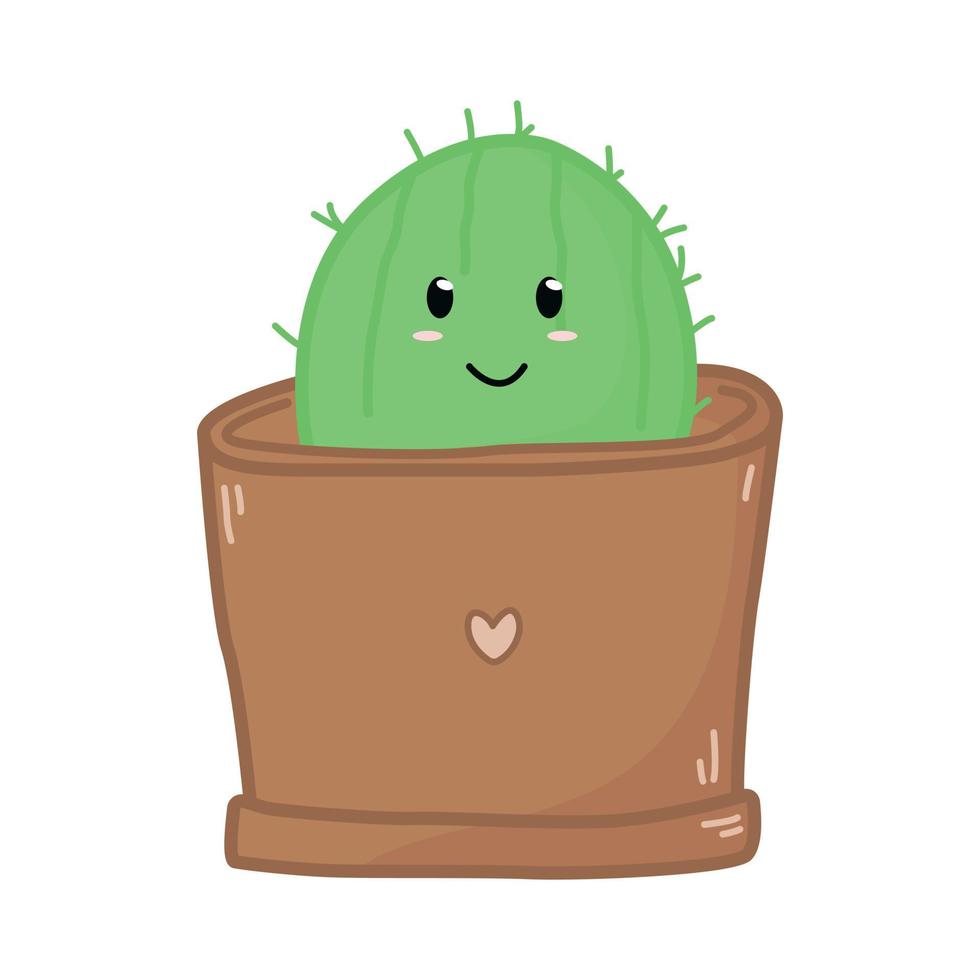 hand getekende schattige cartoon cactus in pot met hart doodle stijl, vectorillustratie geïsoleerd op een witte achtergrond. natuurplant, decoratief ontwerpelement voor print of web vector