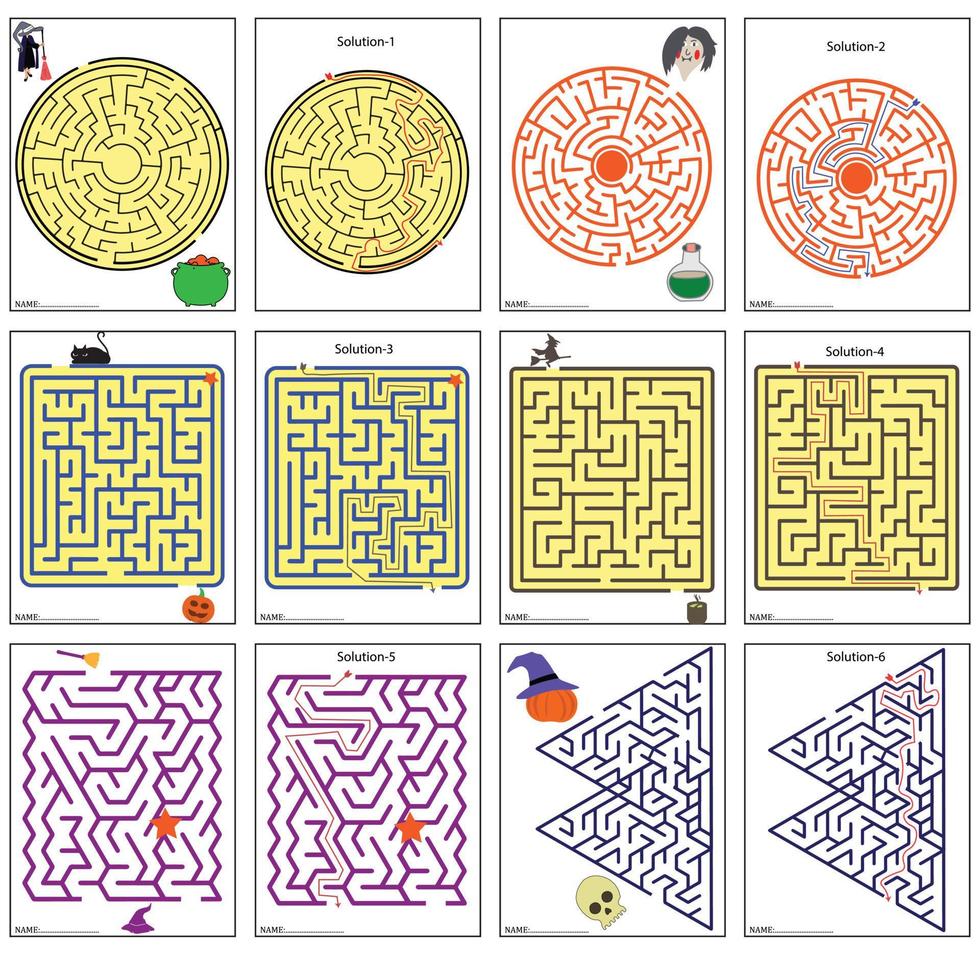 halloween doolhofspel voor kinderen. set van halloween puzzel. vector