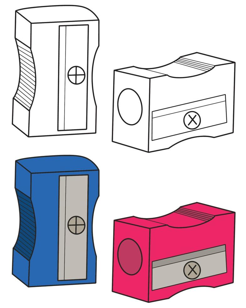 terug naar school-element, overzicht en gekleurde puntenslijper, educatieve illustraties. vector