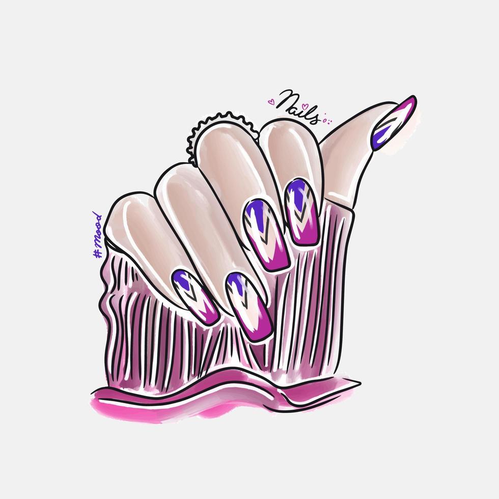 vrouwelijke hand met lange nagels, trendy nageldesign, mode, manicure mood vector