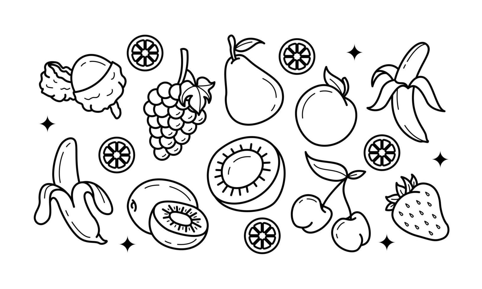 doodle fruit. natuurlijk tropisch fruit, biologisch fruit of vegetarisch eten. vector geïsoleerde pictogrammen