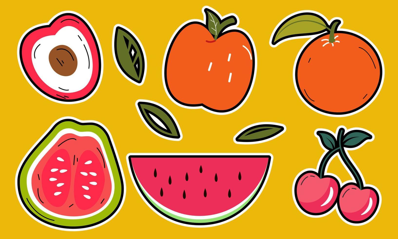 doodle fruit. natuurlijk tropisch fruit, biologisch fruit of vegetarisch eten. vector geïsoleerde pictogrammen