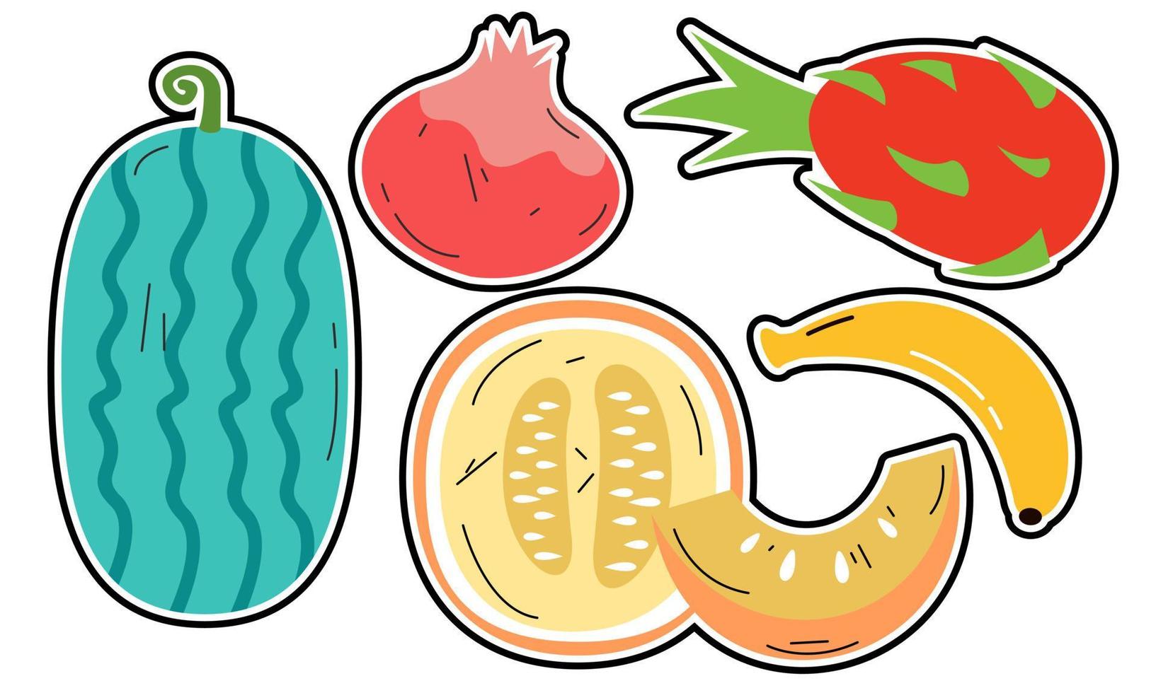 doodle fruit. natuurlijk tropisch fruit, biologisch fruit of vegetarisch eten. vector geïsoleerde pictogrammen