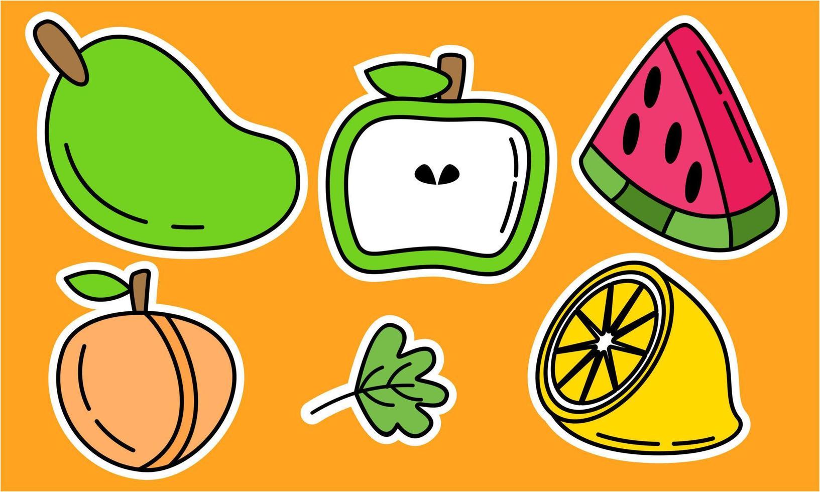 doodle fruit. natuurlijk tropisch fruit, biologisch fruit of vegetarisch eten. vector geïsoleerde pictogrammen