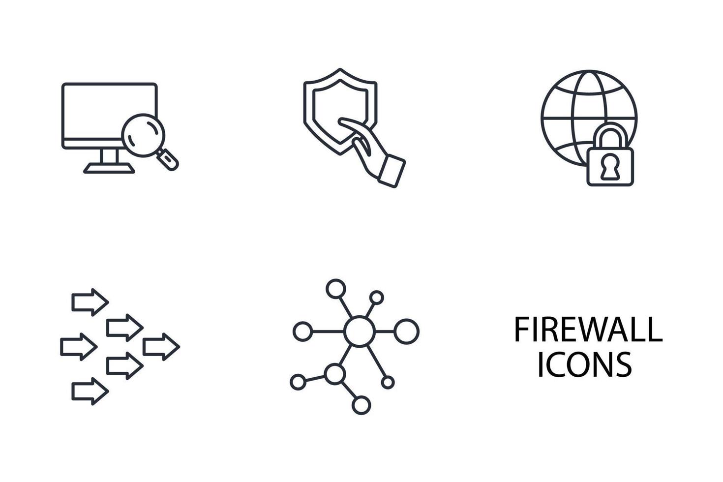 firewall computing-beveiligingspictogrammen instellen. firewall computing beveiligingspakket symbool vectorelementen voor infographic web vector