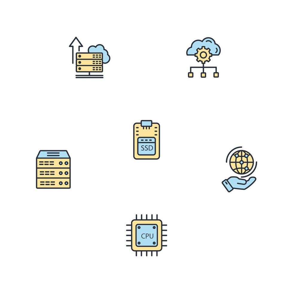 datacenter en hosting pictogrammen instellen. datacenter en hostingpakket symbool vectorelementen voor infographic web vector