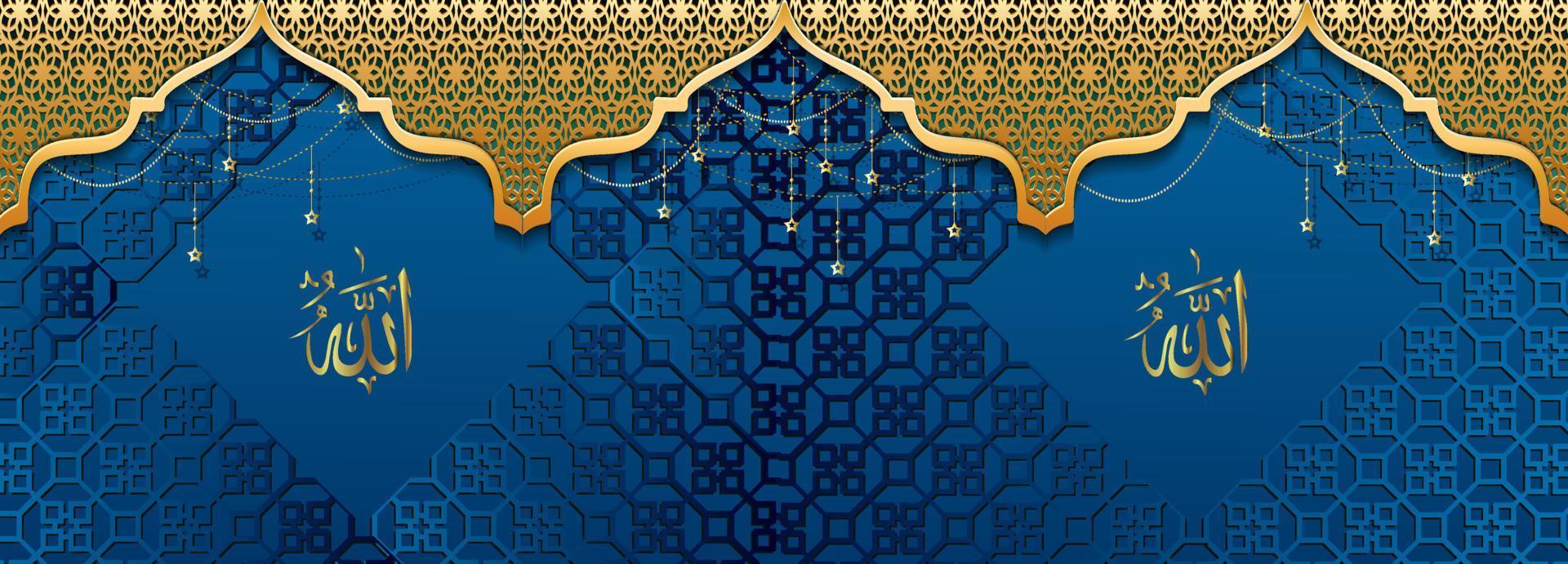 Arabische achtergrond met gouden ornamentrandpatroon en blauwe kleur vector