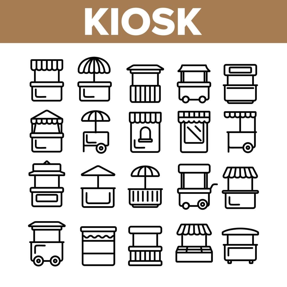 kiosk, marktkramen typen lineaire vector iconen set