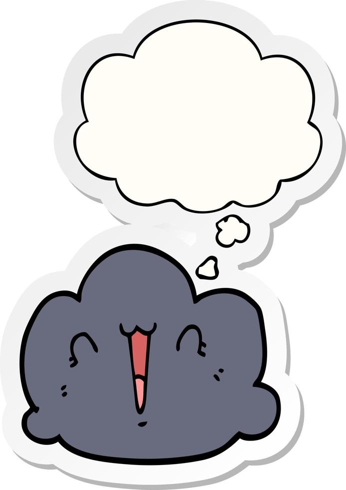 happy cloud cartoon en gedachte bel als een gedrukte sticker vector