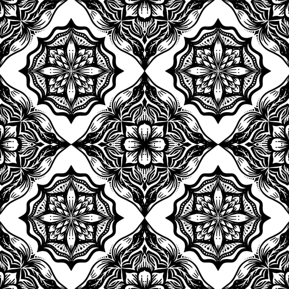 zwart-wit cirkel bloemenpatroon in vintage mandala-stijl voor tatoeages, stoffen of decoraties en meer vector