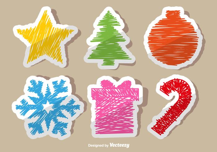 Kerstmis doodle stickers vector