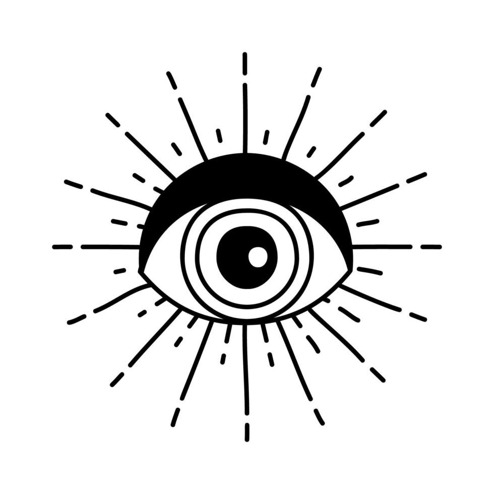 kwaad doodle oog. handgetekende hekserij oog talisman, magisch heilig symbool vector