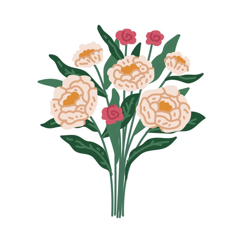 mooi boeket met tuin en wilde bloemen platte vectorillustratie. vector