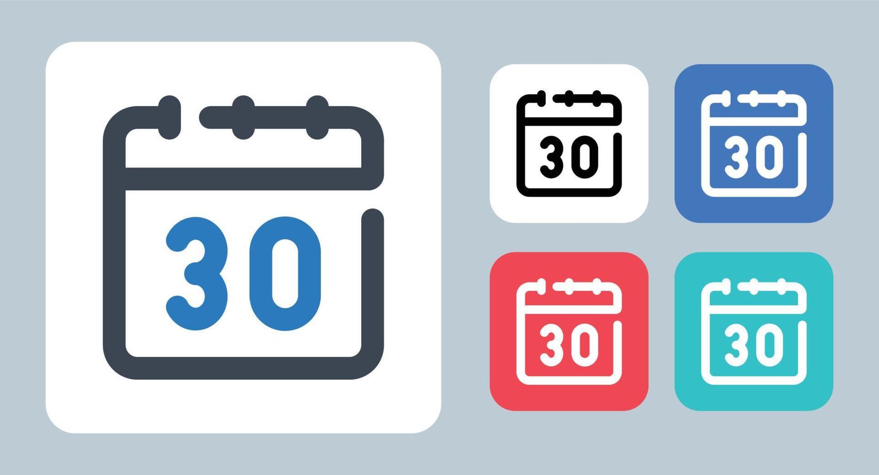 30 dagen icon - vectorillustratie. 30, dagen, afspraak, kalender, datum, maand, schema, dertig, dag, evenement, tijd, lijn, overzicht, plat, pictogrammen. vector