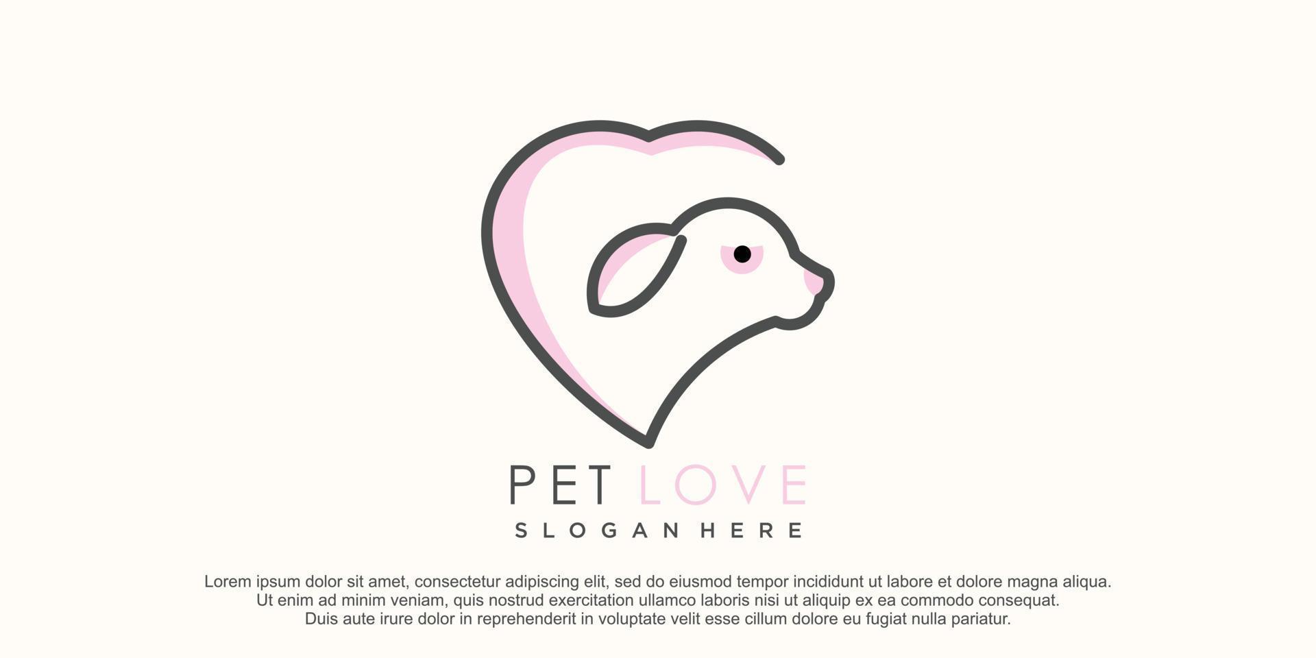 hond logo ontwerp met liefde concept premium vector