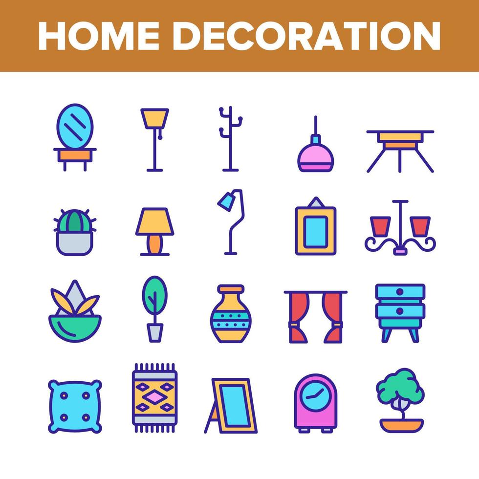 collectie huisdecoratie artikelen vector icons set