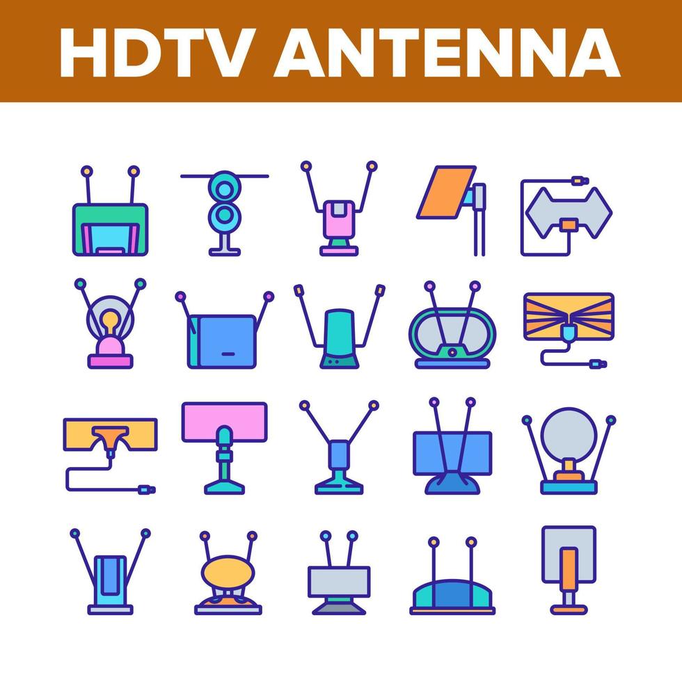 hdtv antenne apparaat collectie iconen set vector