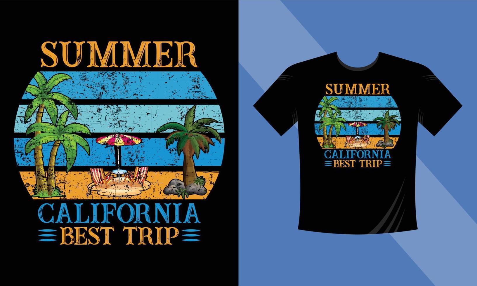 zomer Californië beste reis t-shirt vectorillustratie op het thema van Californië. grunge-achtergrond. typografie, t-shirtafbeeldingen, print, poster, banner, flyer, ansichtkaart vector