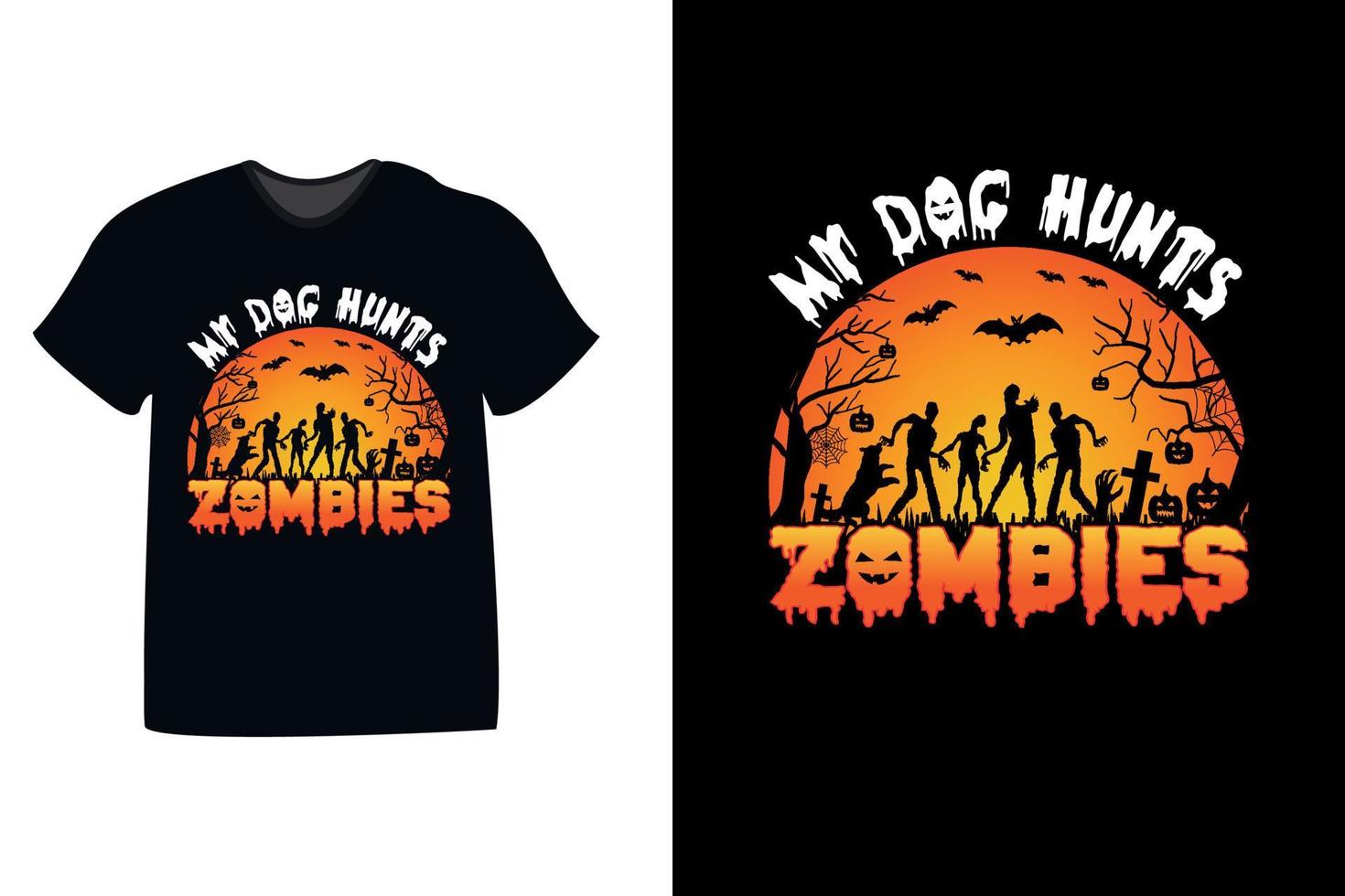 mijn hond jaagt op zombies halloween t-shirtontwerp vector