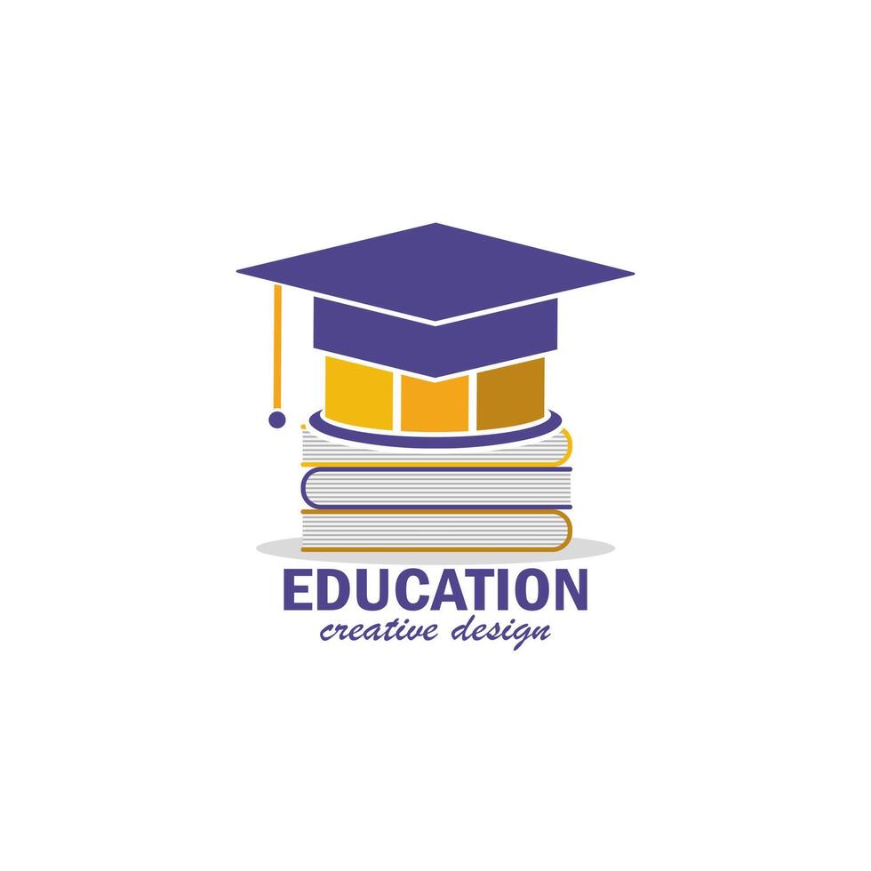 onderwijs logo vectorillustratie, afgestudeerde hoed apparatuur symbool ontwerp, potlood en boek, slim persoon concept, met graduatiegraad vector