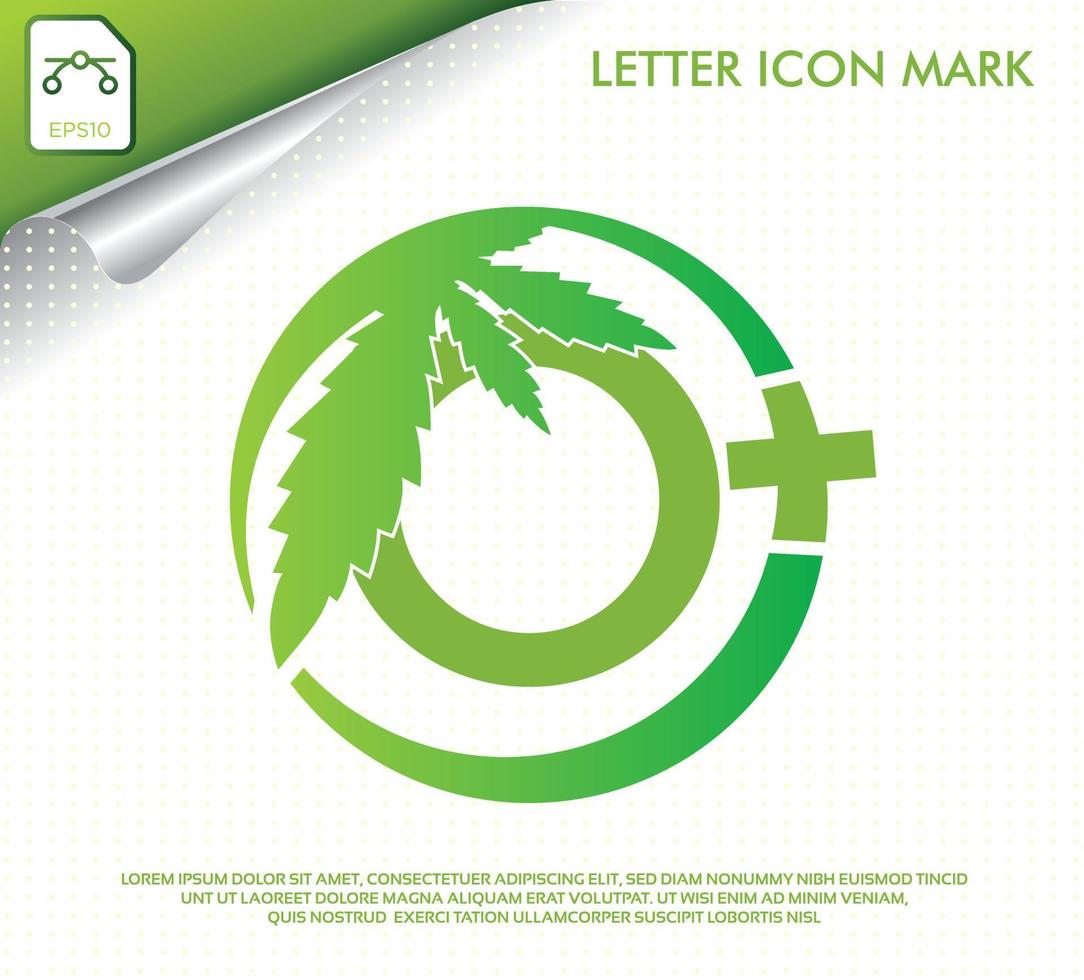 letter o met groen cannabisblad vector logo-ontwerp