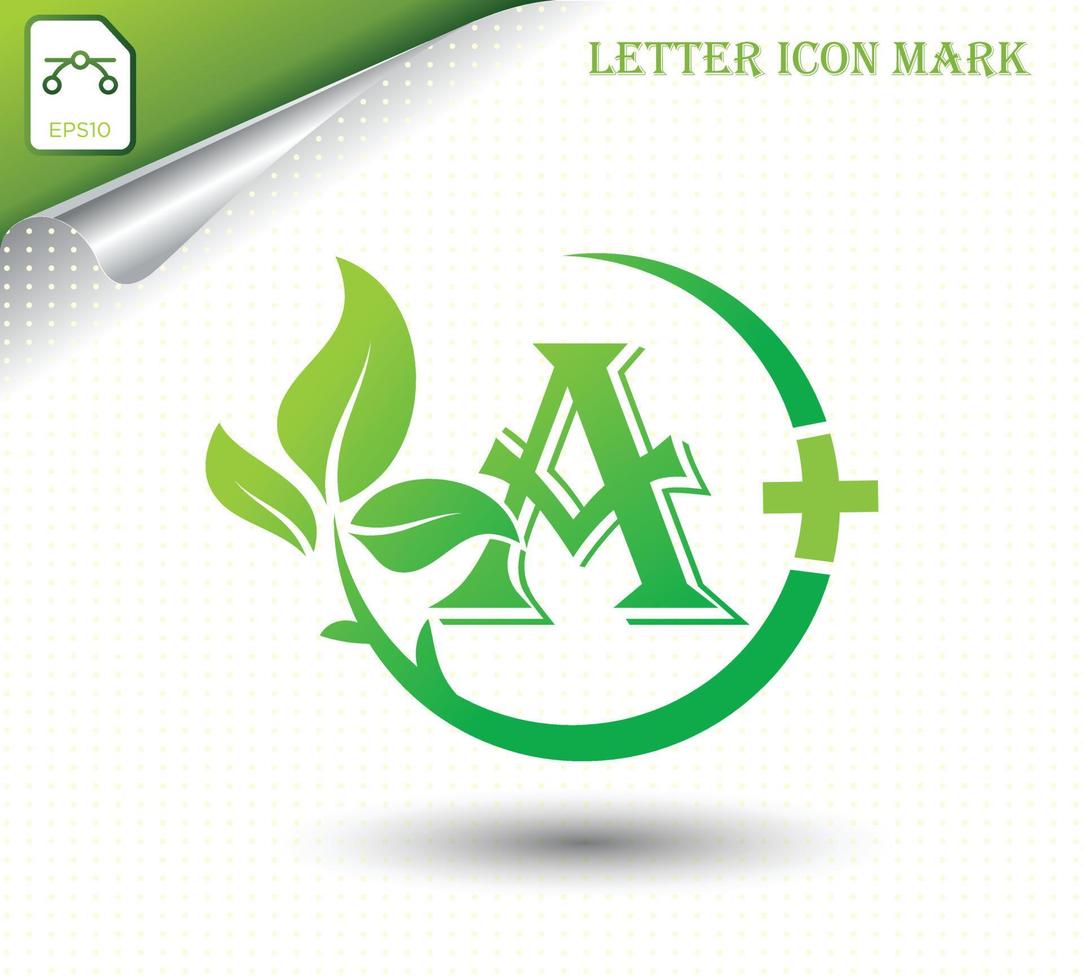 letter a met groene blad vector sjabloon