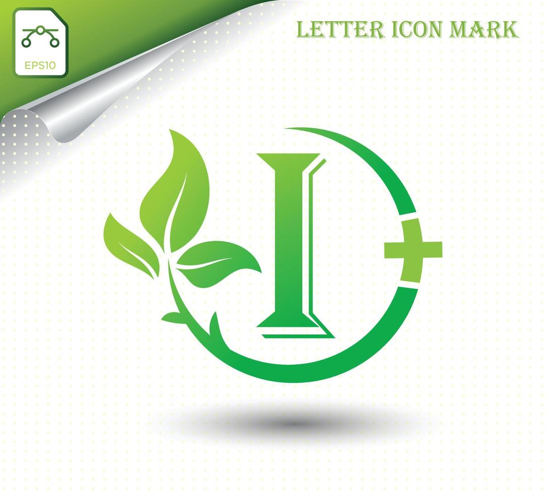 letter i met groene blad vector sjabloon