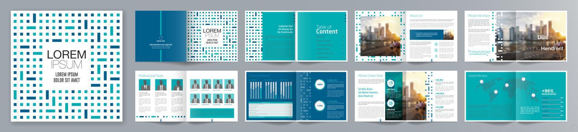 zakelijke presentatiegids brochure sjabloon, jaarverslag, 16 pagina's minimalistische platte geometrische zakelijke brochure ontwerpsjabloon, vierkant formaat. vector